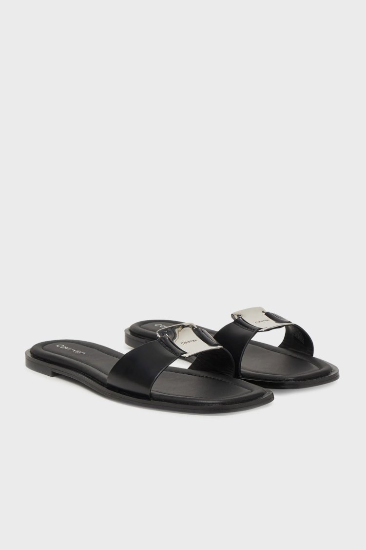 Calvin Klein Metal Logolu Kare Burun Tek Bant HW0HW02482BEH Bayan Terlik HW0HW02482 BEH SİYAH - Calvin Klein (1)
