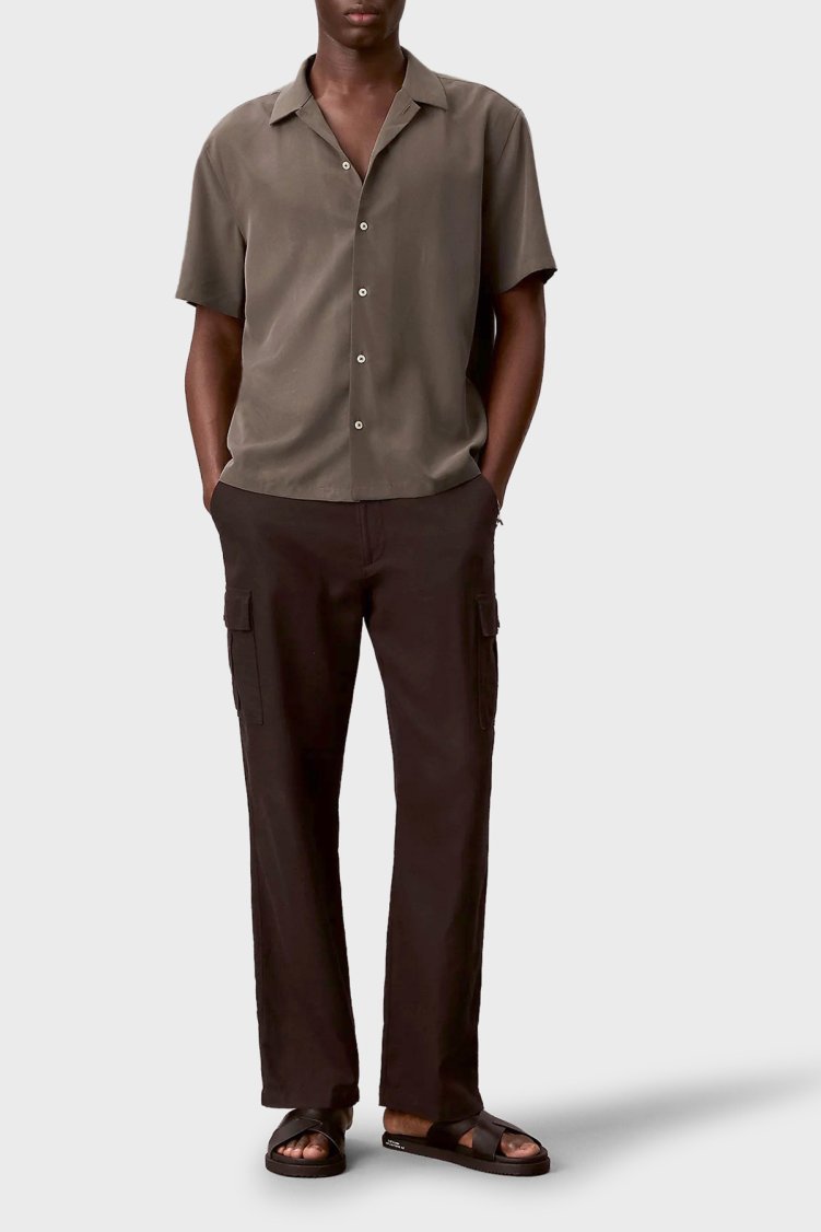 Calvin Klein Modal Karışımlı Relaxed Fit Kısa Kollu LV04LF114G9O9 Erkek Gömlek LV04LF114G 9O9 KAHVE - Calvin Klein (1)