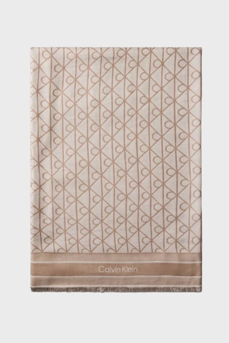 Calvin Klein Modal Logolu 120 x 120 cm LV04F8080GVFU Kadın Şal LV04F8080G VFU TOPRAK - Calvin Klein