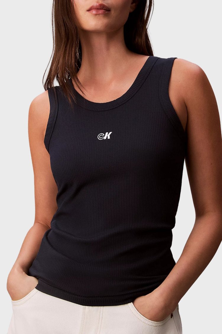 Calvin Klein Modal Slim Fit Bisiklet Yaka Fitilli LV044C900GCEF Bayan Top LV044C900G CEF LACİVERT - Calvin Klein
