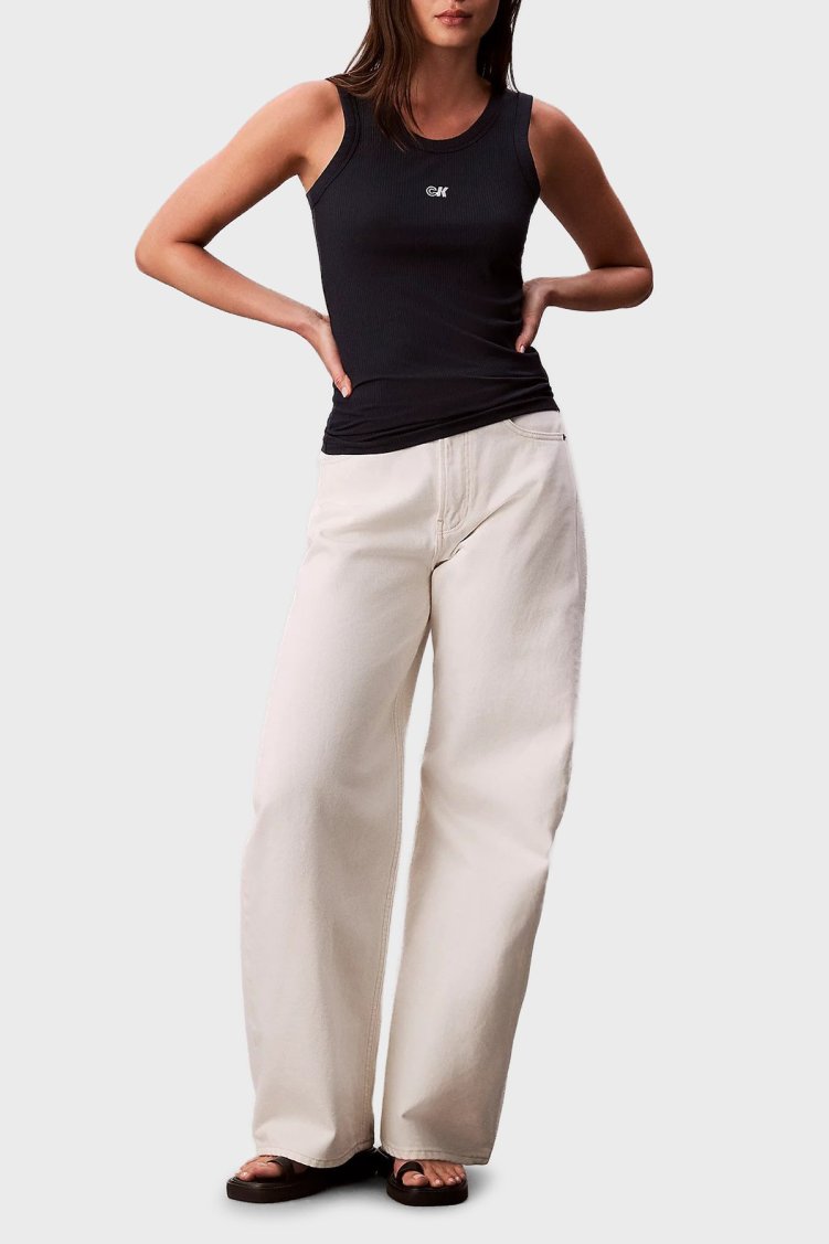 Calvin Klein Modal Slim Fit Bisiklet Yaka Fitilli LV044C900GCEF Bayan Top LV044C900G CEF LACİVERT - Calvin Klein (1)