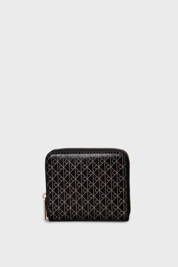 Calvin Klein Monogram Logo Baskılı Fermuarlı LV04F1089G2XA Bayan Cüzdan LV04F1089G 2XA SİYAH - Calvin Klein