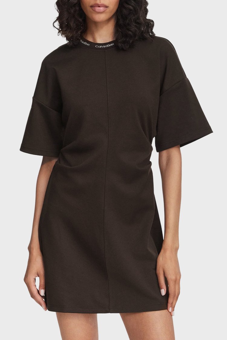 Calvin Klein Oversize Belden Büzgülü Mini LV047G251GTO2 Kadın Elbise LV047G251G TO2 Kahve - Calvin Klein