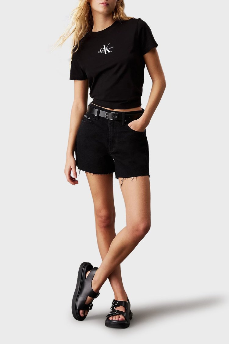Calvin Klein Pamuk Karışımlı Mom Fit Yüksek Bel Kısa Kot J20J2251541BY Bayan Short J20J225154 1BY SİYAH - Calvin Klein (1)