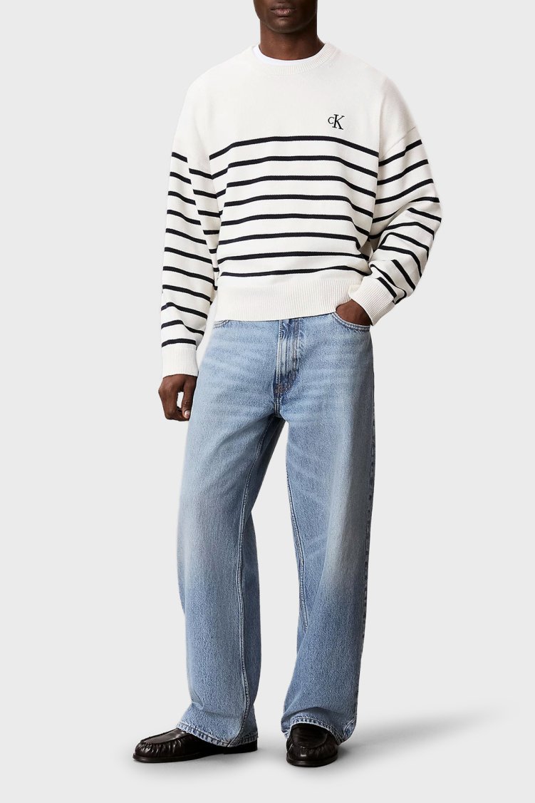 Calvin Klein Pamuk ve Kaşmir Karışımlı Relaxed Fit Logolu LV04RG305GYAS Erkek Kazak LV04RG305G YAS Krem - Calvin Klein (1)