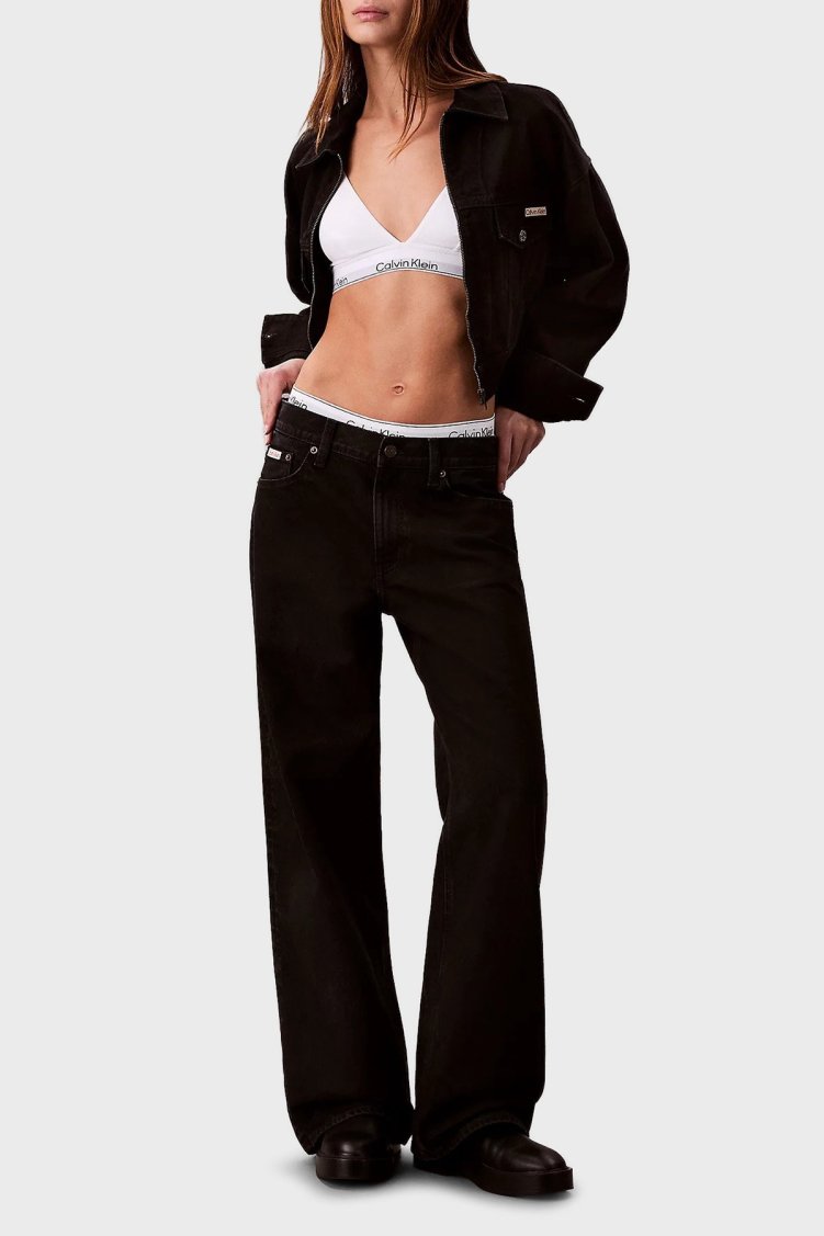Calvin Klein Pamuklu Baggy Fit Düşük Bel Geniş Paça Jeans LV047D713GTWM Bayan Kot Pantolon LV047D713G TWM SİYAH - Calvin Klein