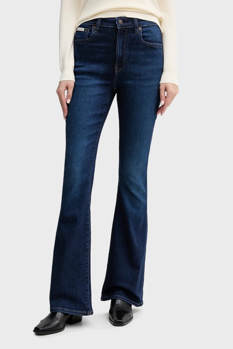 Calvin Klein Pamuklu Flare Fit Yüksek Bel Bol Paça Jeans LV047D755GR7C Bayan Kot Pantolon LV047D755G R7C LACİVERT - Calvin Klein