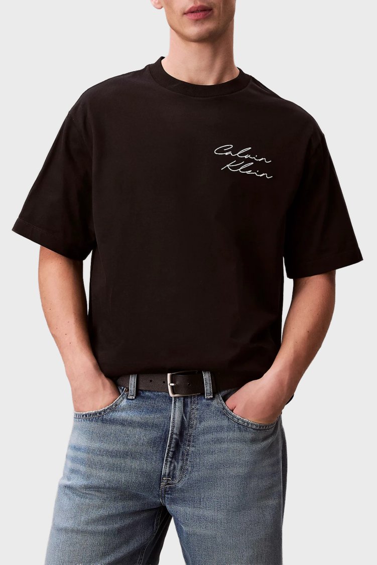 Calvin Klein Pamuklu Grafik Baskılı Regular Fit LV04RE828GUB1 Erkek T Shirt LV04RE828G UB1 SİYAH - Calvin Klein