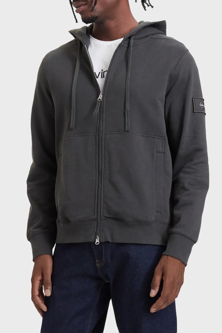 Calvin Klein Pamuklu Kapüşonlu Fermuarlı LV04RJ202G8MN Erkek Sweat LV04RJ202G 8MN Antrasit - Calvin Klein