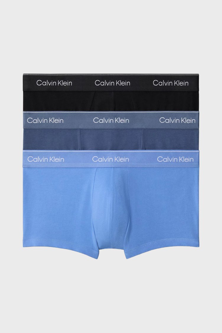 Calvin Klein Pamuklu Logolu 3 Pack LV00NB4389W8O Erkek Boxer LV00NB4389 W8O Siyah-buz mavi-mavi - Calvin Klein