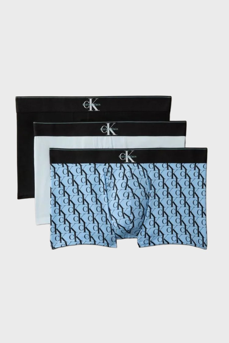 Calvin Klein Pamuklu Logolu 3 Pack LV00NB447253Q Erkek Boxer LV00NB4472 53Q Siyah-Beyaz-Mavi - Calvin Klein