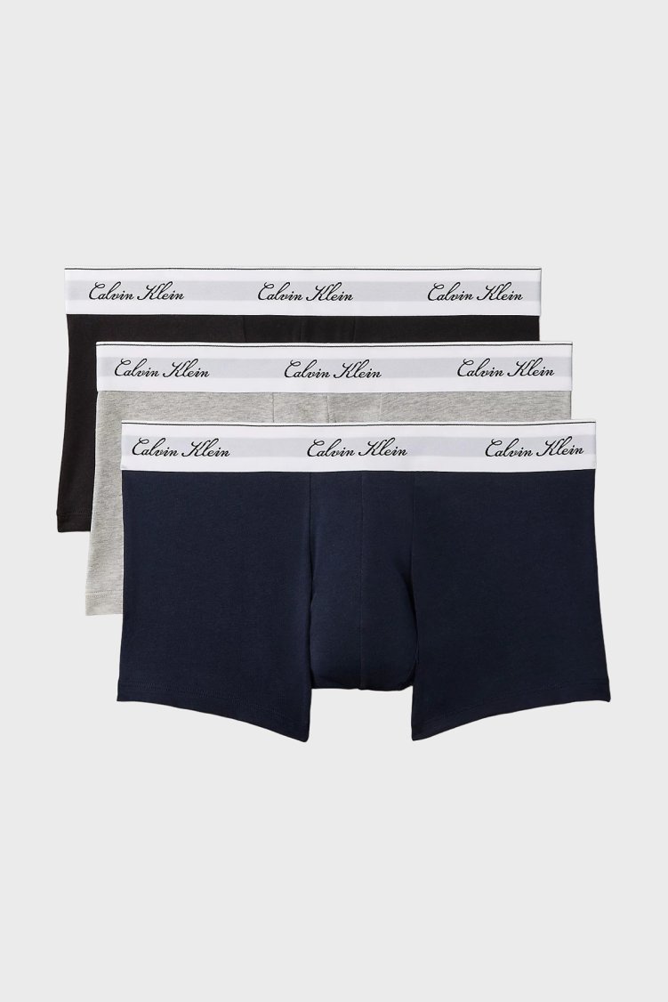 Calvin Klein Pamuklu Logolu 3 Pack LV00NB46074KJ Erkek Boxer LV00NB4607 4KJ Siyah-gri-lacivert - Calvin Klein