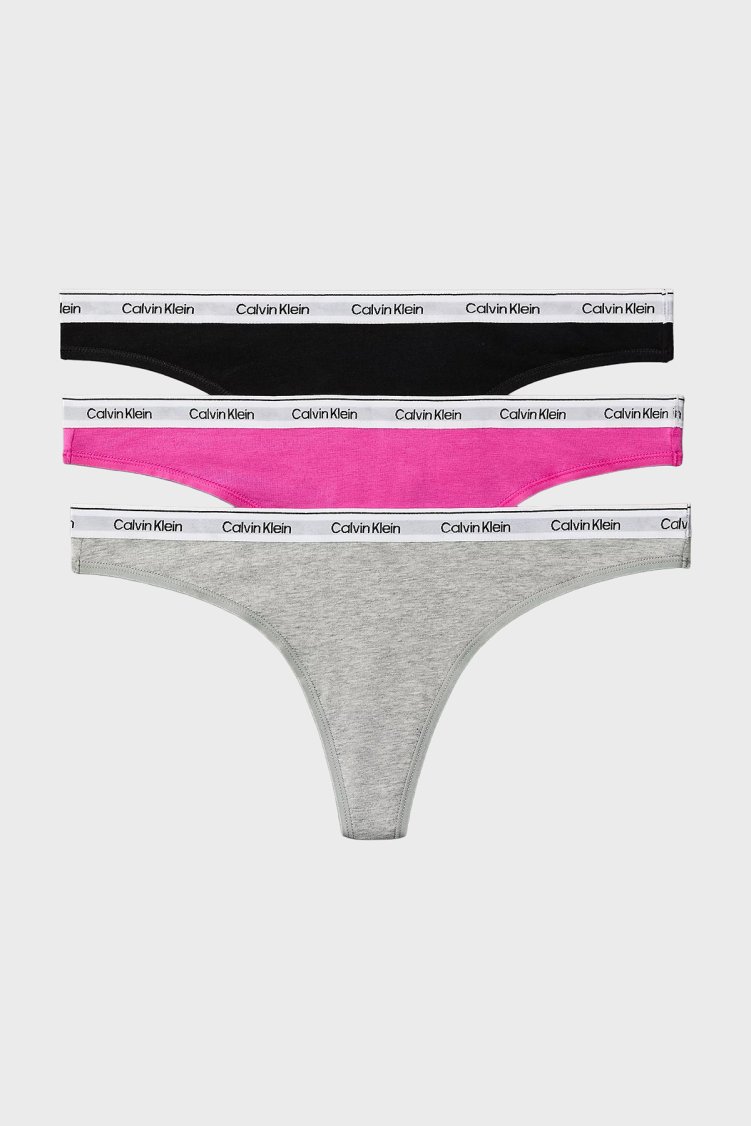 Calvin Klein Pamuklu Logolu 3 Pack LV00QD5209FQN Bayan Külot LV00QD5209 FQN Siyah-Gri-Pembe - Calvin Klein
