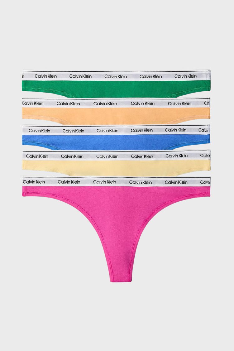 Calvin Klein Pamuklu Logolu 5 Pack LV00QD52214WI Kadın Külot LV00QD5221 4WI Yeşil-Turuncu-Mavi-Sarı-Pembe - Calvin Klein