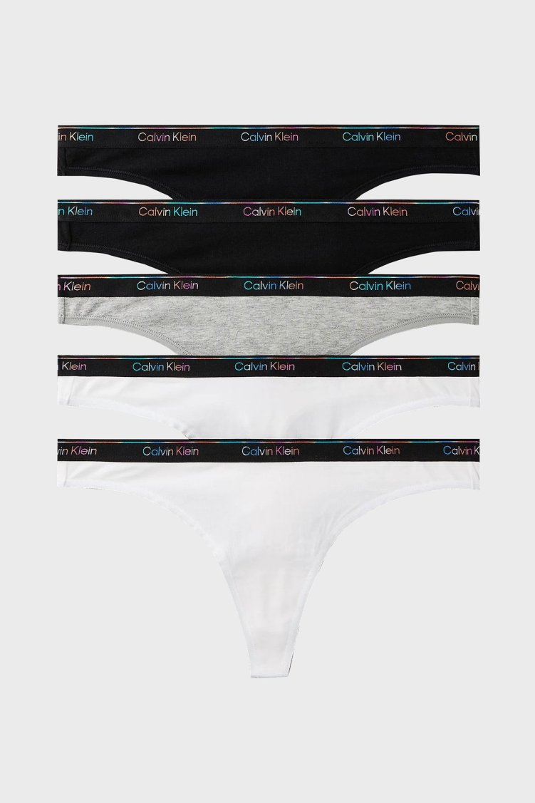 Calvin Klein Pamuklu Logolu 5 Pack LV00QD5322WBT Bayan Külot LV00QD5322 WBT SİYAH-BEYAZ-GRİ - Calvin Klein
