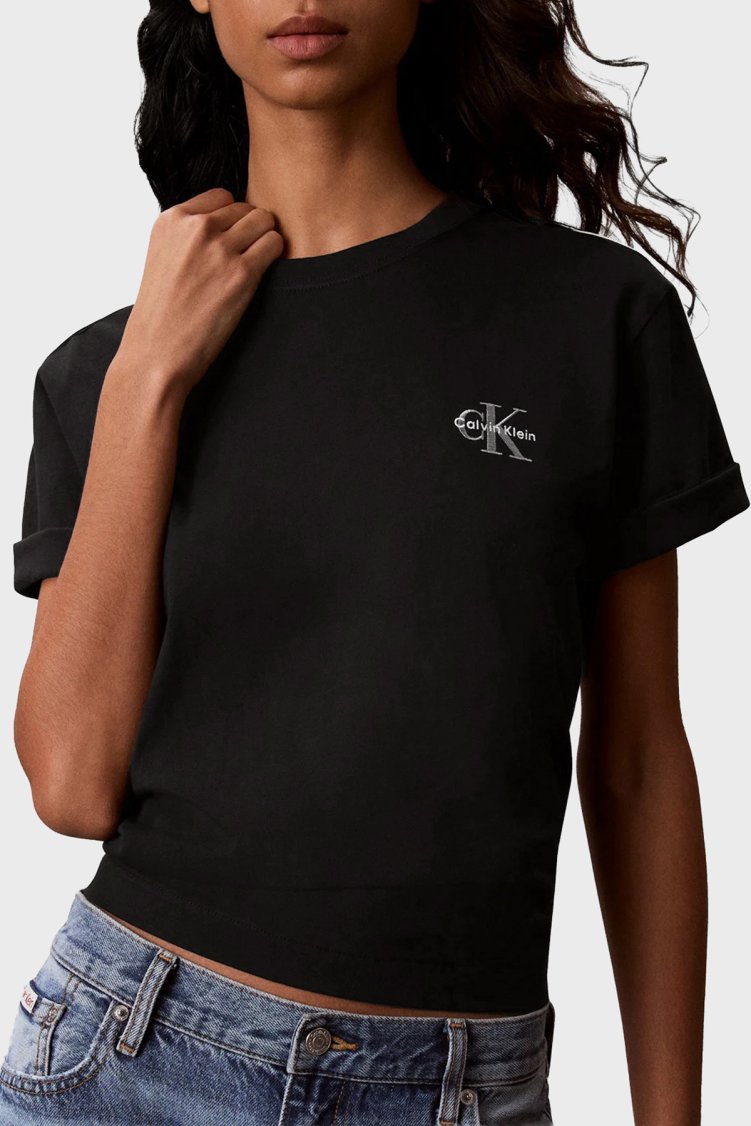 Calvin Klein Pamuklu Logolu Bisiklet Yaka LV047G826GUB1 Kadın T Shirt LV047G826G UB1 Siyah - Calvin Klein