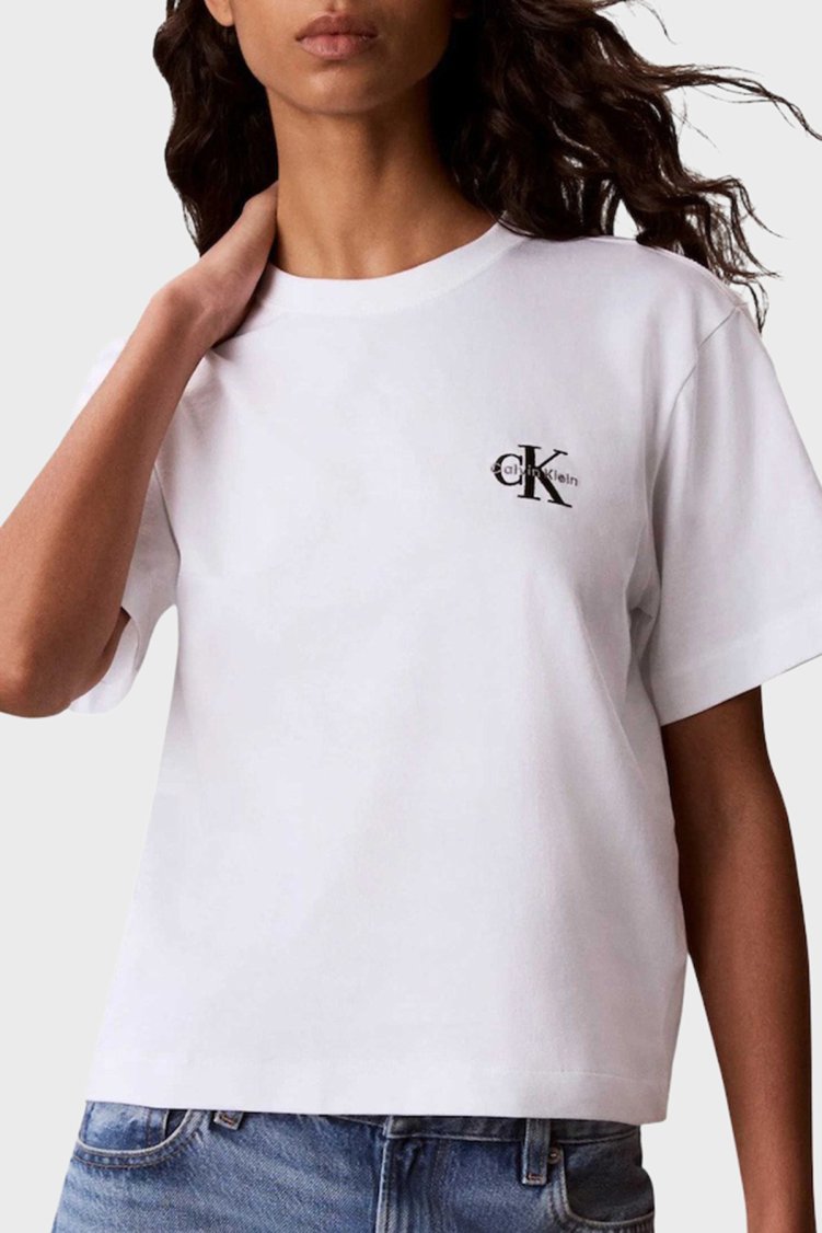 Calvin Klein Pamuklu Logolu Bisiklet Yaka LV047G826GYAF Kadın T Shirt LV047G826G YAF BEYAZ - Calvin Klein