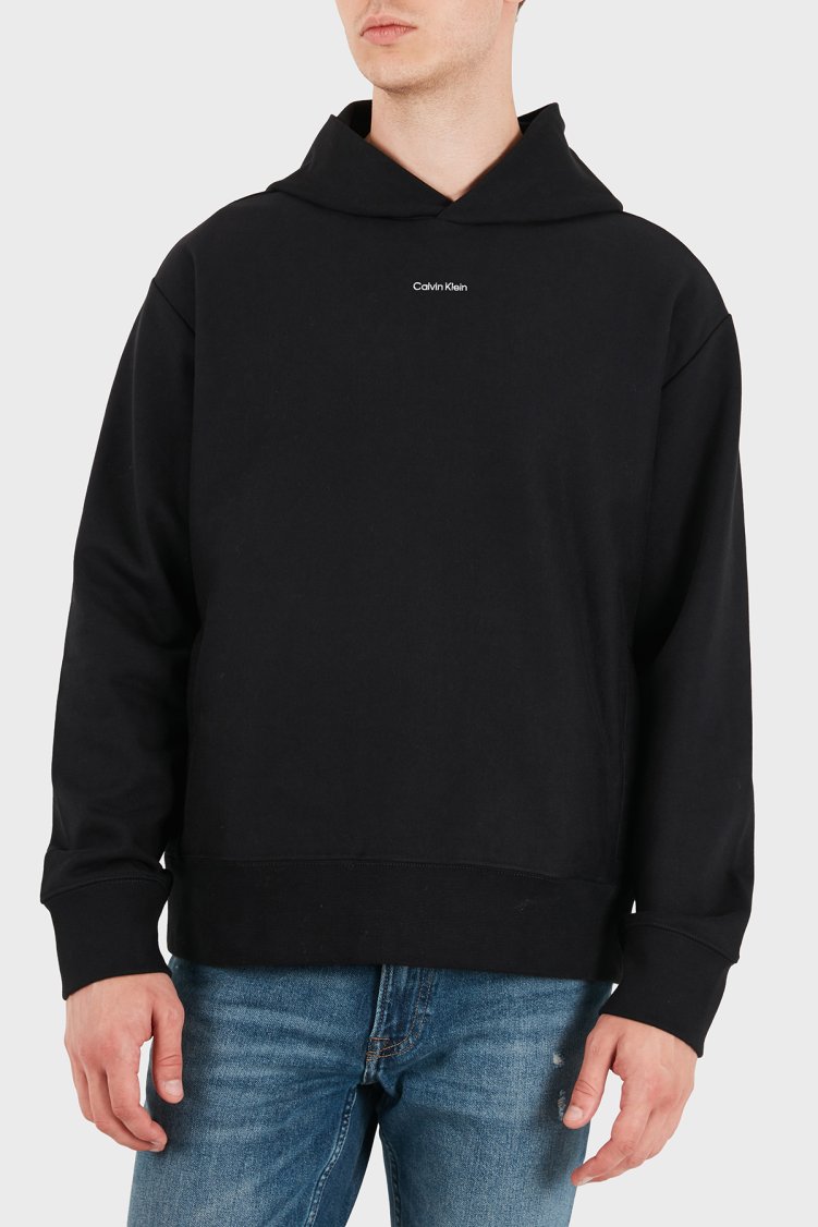 Calvin Klein Pamuklu Logolu Kapüşonlu Yaka LV04RG258GUB1 Erkek Sweat LV04RG258G UB1 Siyah - Calvin Klein