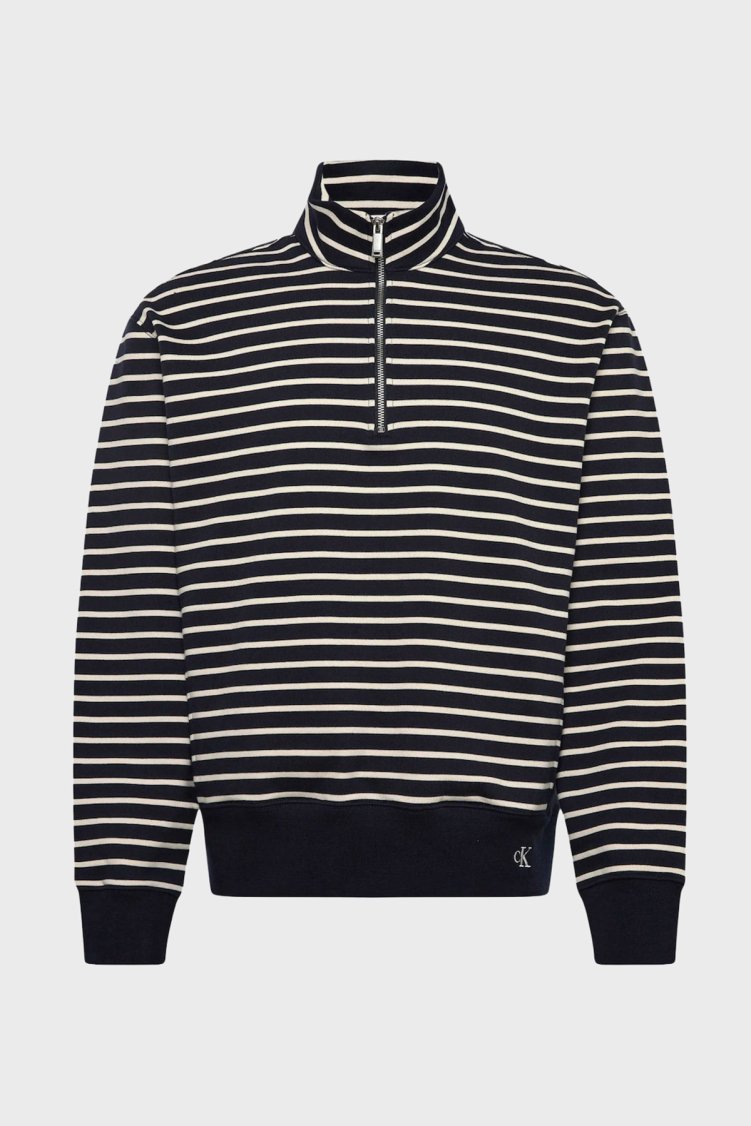 Calvin Klein Pamuklu Logolu Relaxed Fit Fermuarlı Dik Yaka LV04RG261GCEF Erkek Sweat LV04RG261G CEF Lacivert - Calvin Klein