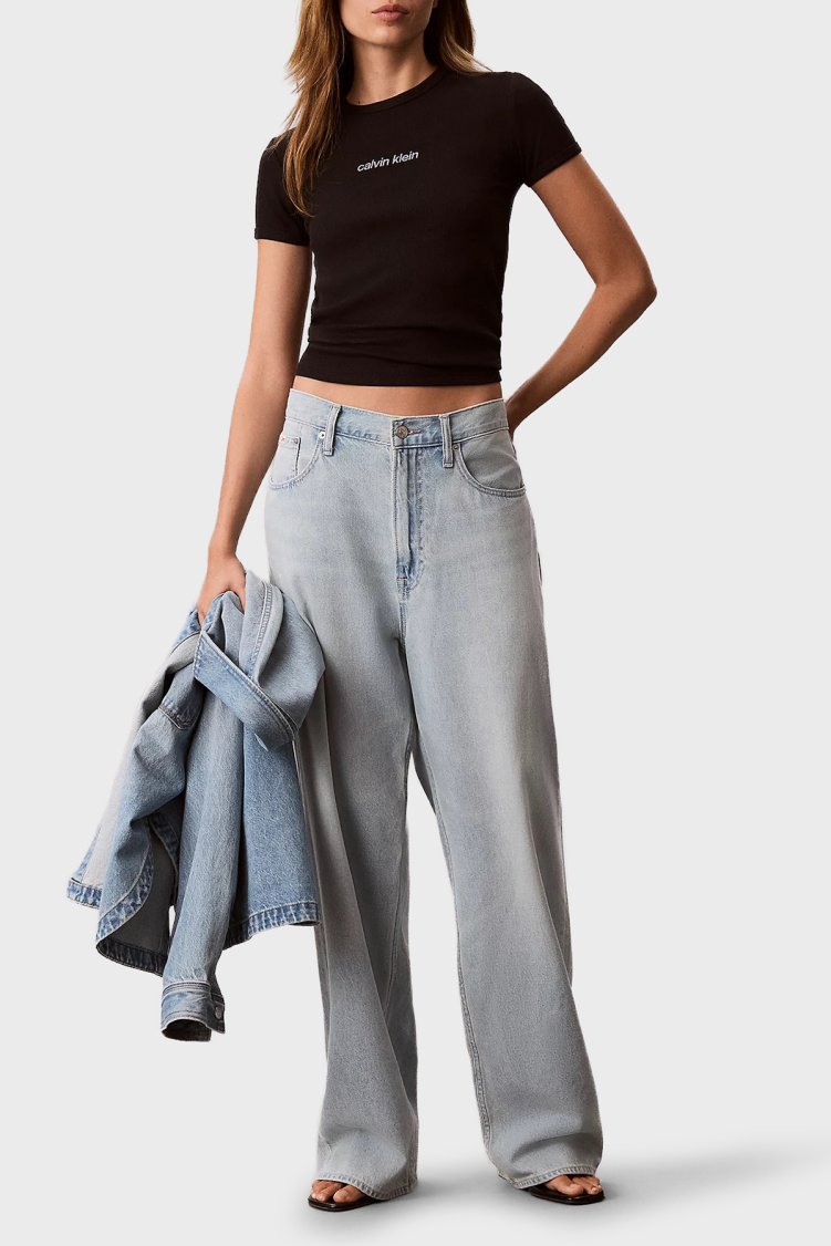 Calvin Klein Pamuklu Logolu Slim Fit Bisiklet Yaka LV047G816GUB1 Kadın T Shirt LV047G816G UB1 SİYAH - Calvin Klein (1)