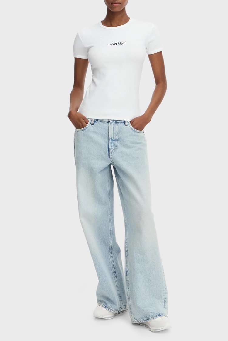 Calvin Klein Pamuklu Logolu Slim Fit Bisiklet Yaka LV047G816GYAF Kadın T Shirt LV047G816G YAF BEYAZ - Calvin Klein (1)