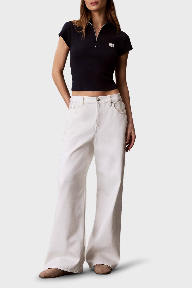 Calvin Klein Pamuklu Logolu Slim Fit Fermuarlı Dik Yaka LV047G240GCEF Kadın Top LV047G240G CEF LACİVERT - Calvin Klein (1)
