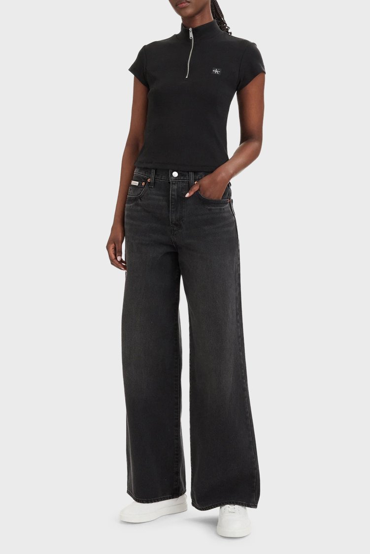 Calvin Klein Pamuklu Logolu Slim Fit Fermuarlı Dik Yaka LV047G240GUB1 Kadın Top LV047G240G UB1 SİYAH - Calvin Klein (1)