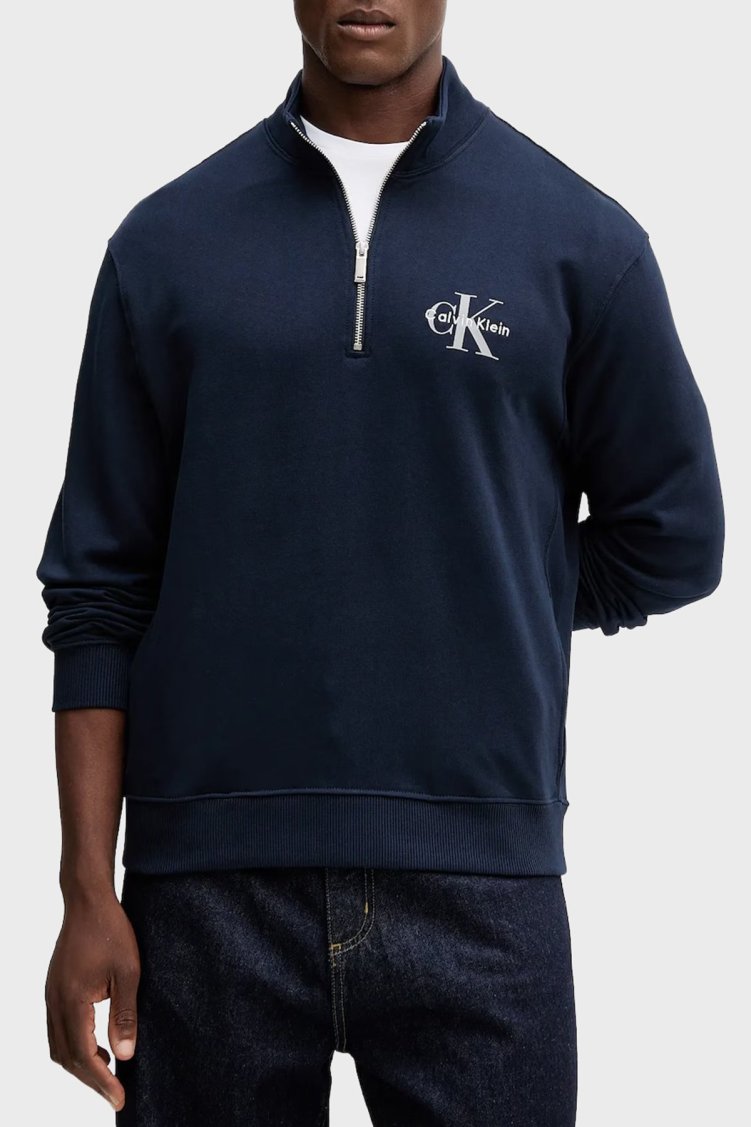 Calvin Klein Pamuklu Loose Fit Yarım Fermuarlı Dik Yaka LV04RD244GCEF Erkek Sweat LV04RD244G CEF LACİVERT - Calvin Klein