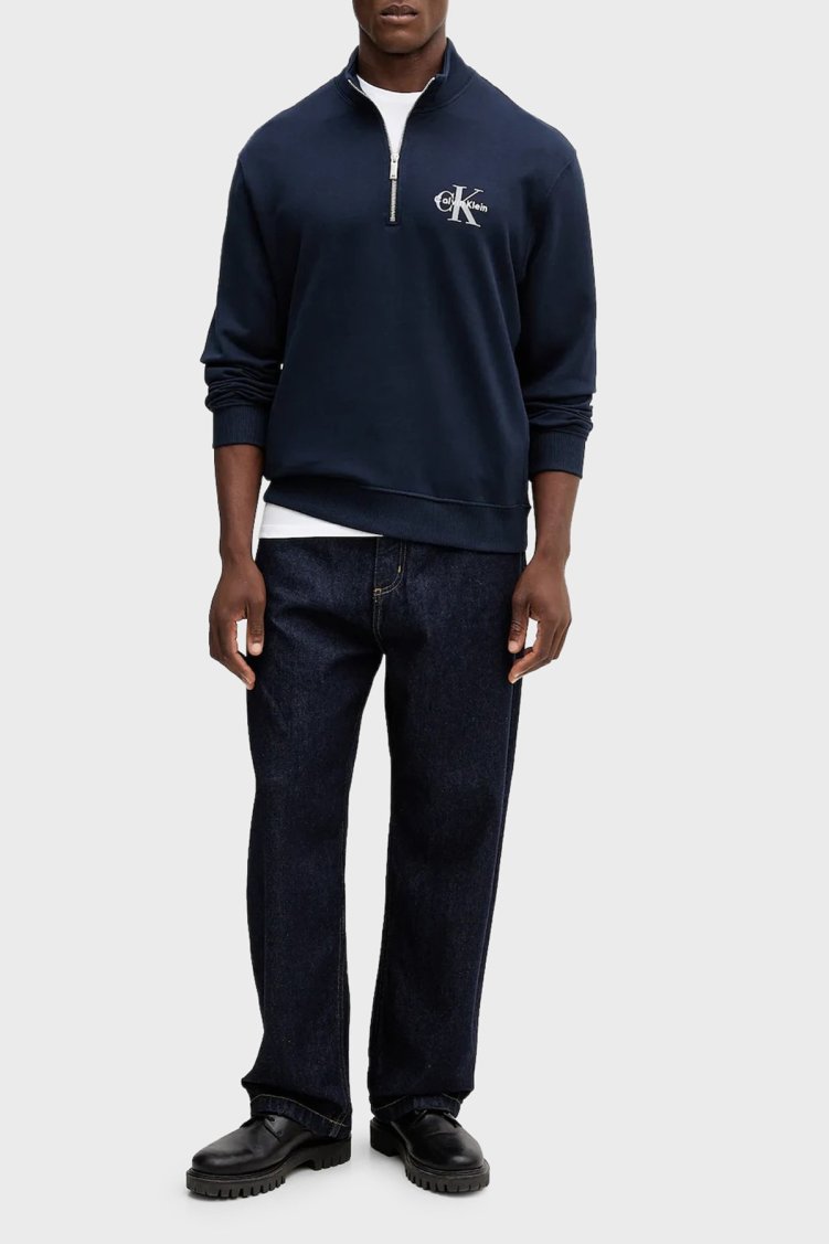Calvin Klein Pamuklu Loose Fit Yarım Fermuarlı Dik Yaka LV04RD244GCEF Erkek Sweat LV04RD244G CEF LACİVERT - Calvin Klein (1)