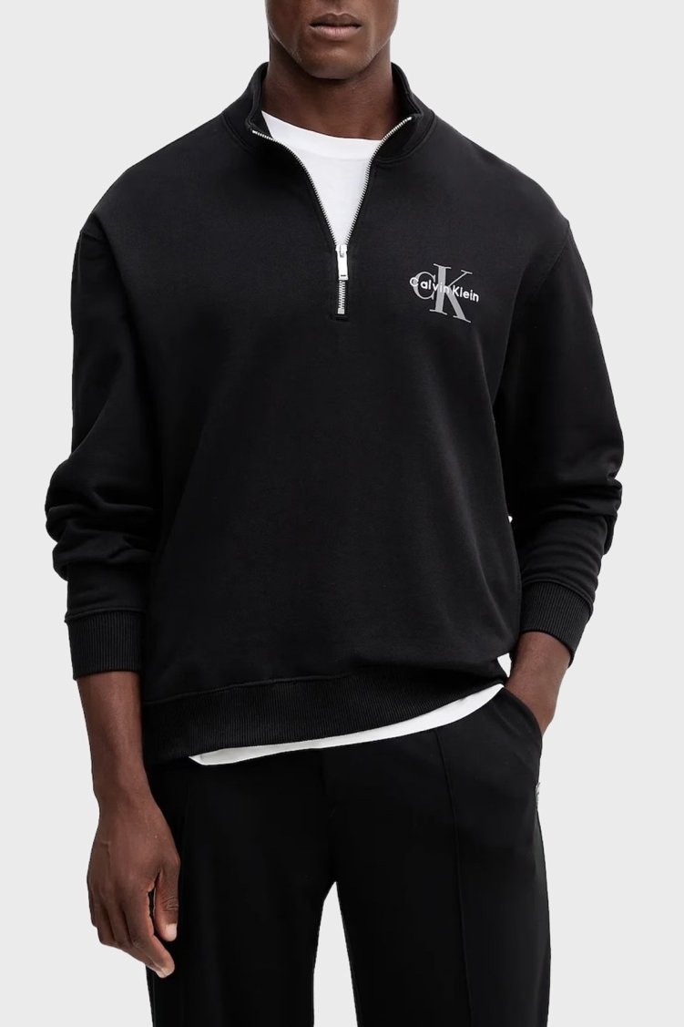 Calvin Klein Pamuklu Loose Fit Yarım Fermuarlı Dik Yaka LV04RD244GUB1 Erkek Sweat LV04RD244G UB1 SİYAH - Calvin Klein