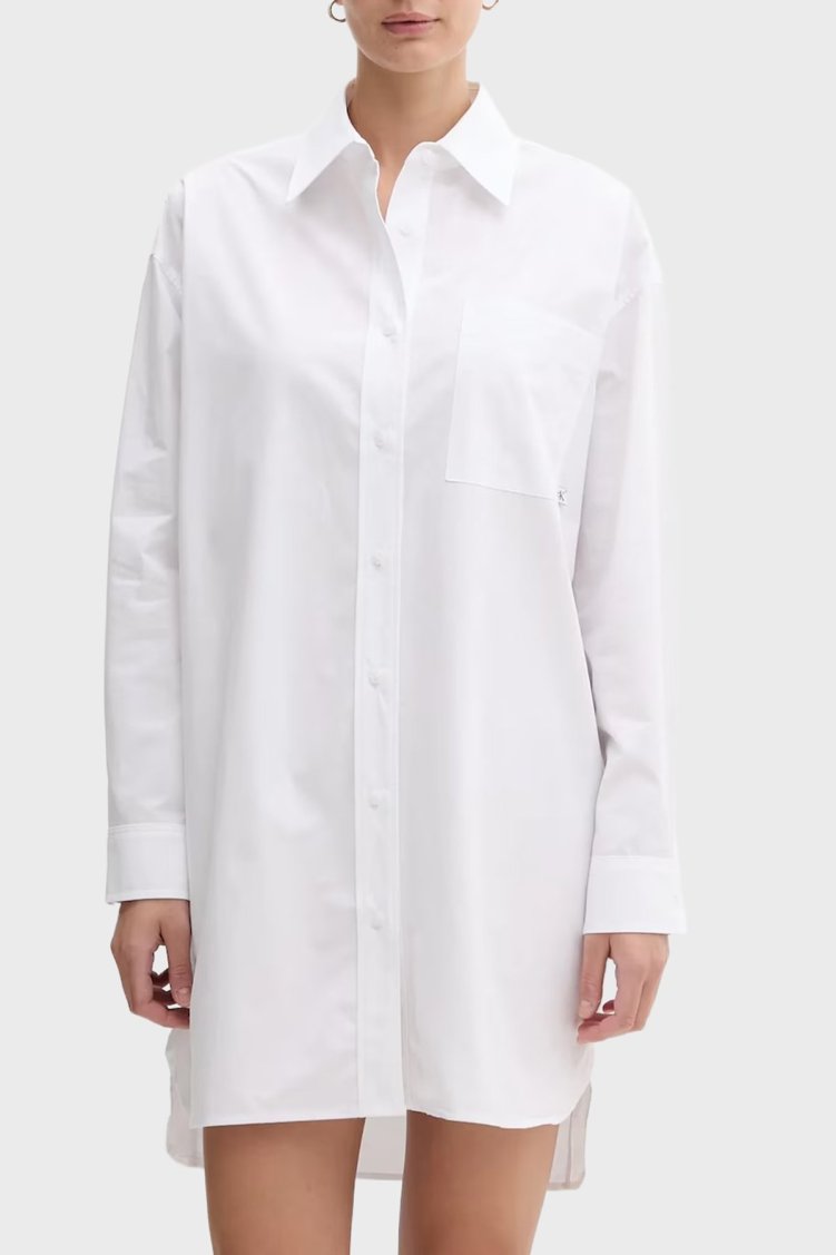 Calvin Klein Pamuklu Oversize Fit Cepli Mini Gömlek LV047C022GYAA Bayan Elbise LV047C022G YAA BEYAZ - Calvin Klein