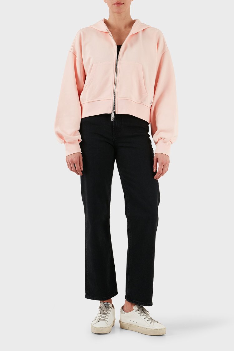 Calvin Klein Pamuklu Oversize Fit Kapüşonlu Fermuarlı Crop LV047C216GVI7 Bayan Sweat LV047C216G VI7 PEMBE - Calvin Klein (1)