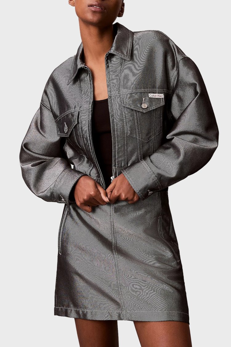 Calvin Klein Pamuklu Parlak Denim Bomber LV047E715G3UF Bayan Ceket LV047E715G 3UF MAVİ - Calvin Klein
