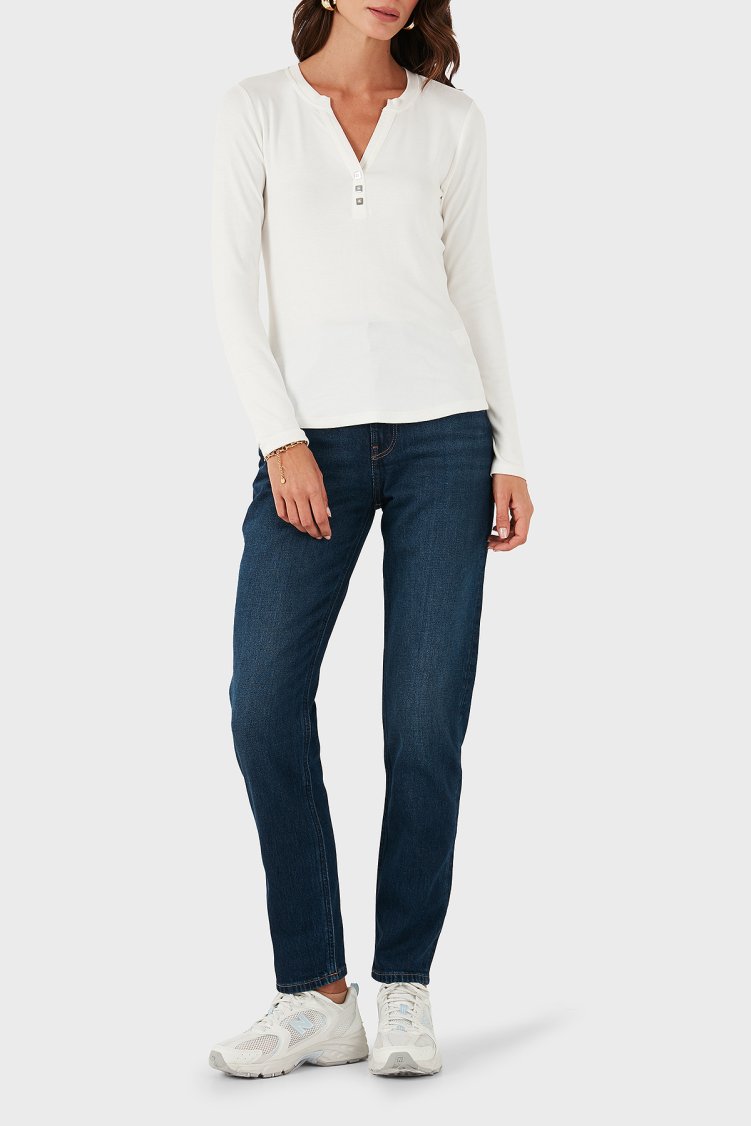 Calvin Klein Pamuklu Regula Fit Yüksek Bel Düz Paça Jeans LV047D842G30W Bayan Kot Pantolon LV047D842G 30W LACİVERT - Calvin Klein (1)