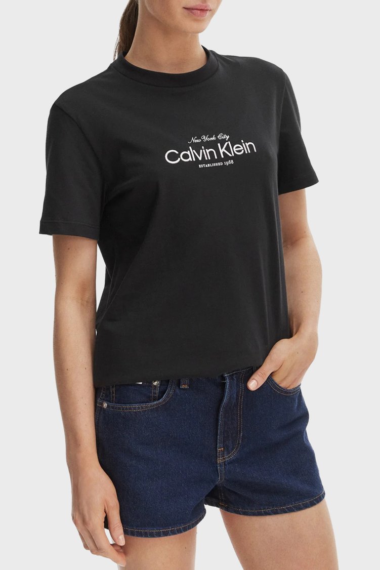 Calvin Klein Pamuklu Regular Fit Bisiklet Yaka Kadın T Shirt LV047F810G UB1 SİYAH - Calvin Klein