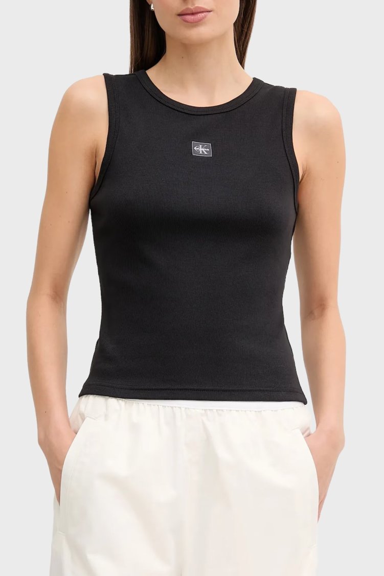 Calvin Klein Pamuklu Regular Fit Bisiklet Yaka Logolu LV047C201GUB1 Bayan Top LV047C201G UB1 SİYAH - Calvin Klein
