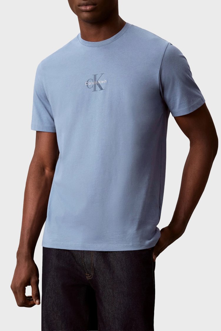 Calvin Klein Pamuklu Regular Fit Bisiklet Yaka LV04RB866GC4I Erkek T Shirt LV04RB866G C4I Mavi - Calvin Klein