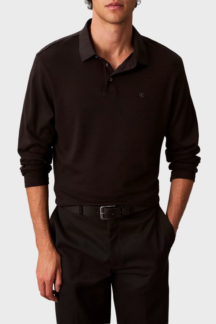 Calvin Klein Pamuklu Regular Fit Düğmeli LV040EM909GRO Erkek Polo Yaka Sweat LV040EM909 GRO KAHVE - Calvin Klein
