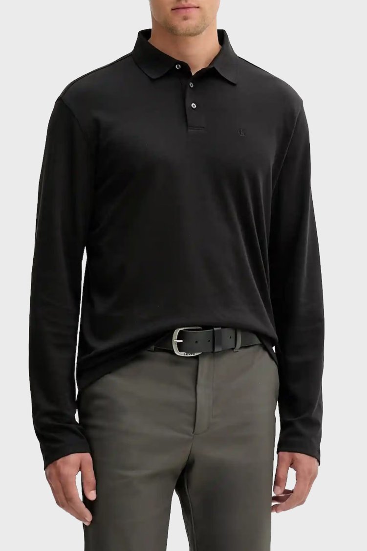 Calvin Klein Pamuklu Regular Fit Düğmeli LV040EM909UB1 Erkek Polo Yaka Sweat LV040EM909 UB1 SİYAH - Calvin Klein