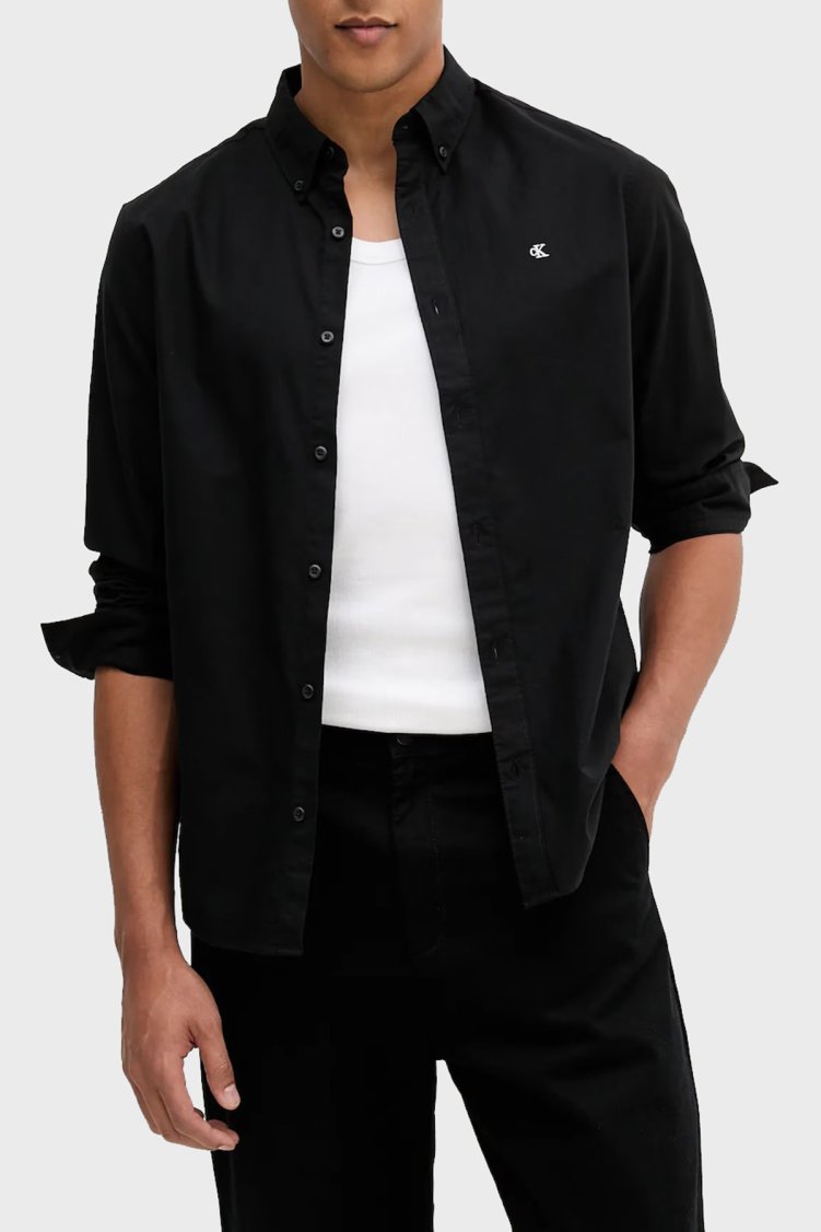 Calvin Klein Pamuklu Regular Fit Düğmeli Yaka Uzun Kollu LV140EM125UB1 Erkek Gömlek LV140EM125 UB1 Siyah - Calvin Klein
