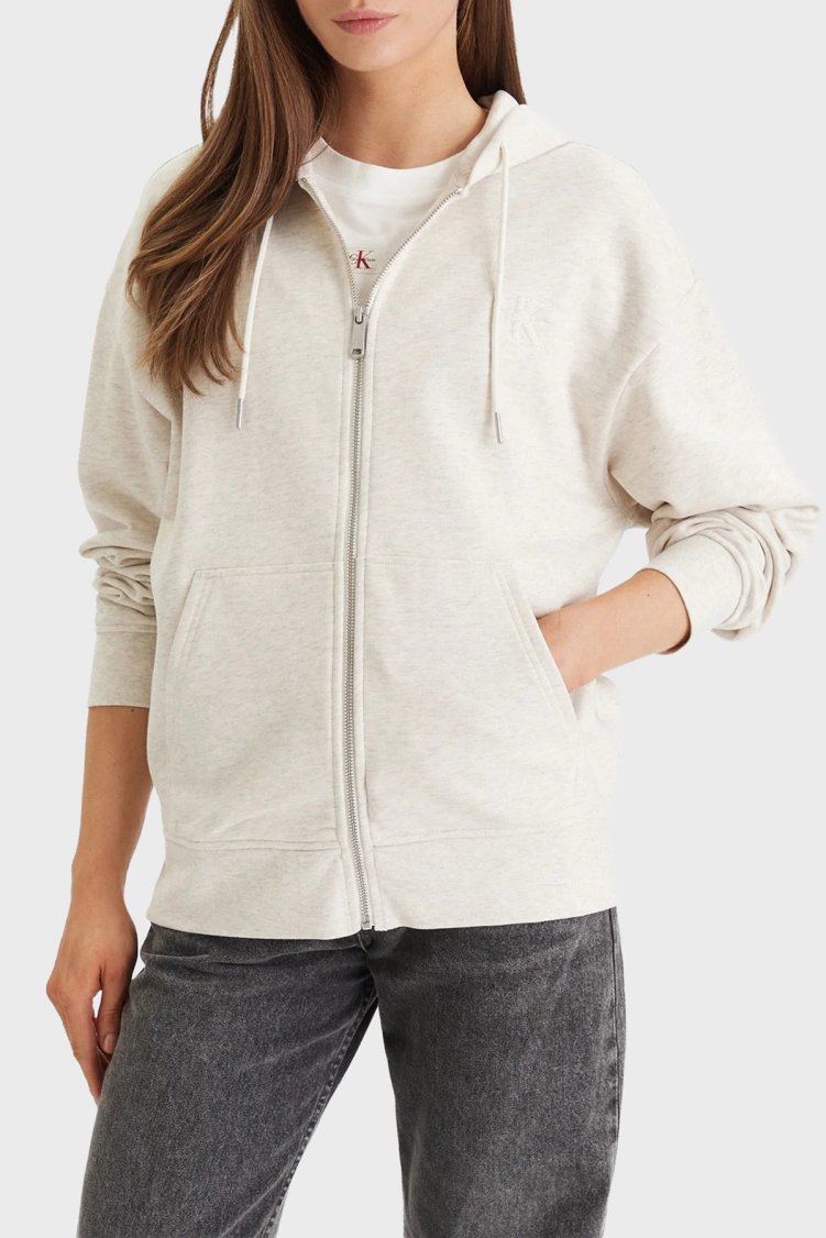 Calvin Klein Pamuklu Regular Fit Kapüşon Yaka LV047F205GP4P Bayan Sweat LV047F205G P4P BEJ - Calvin Klein