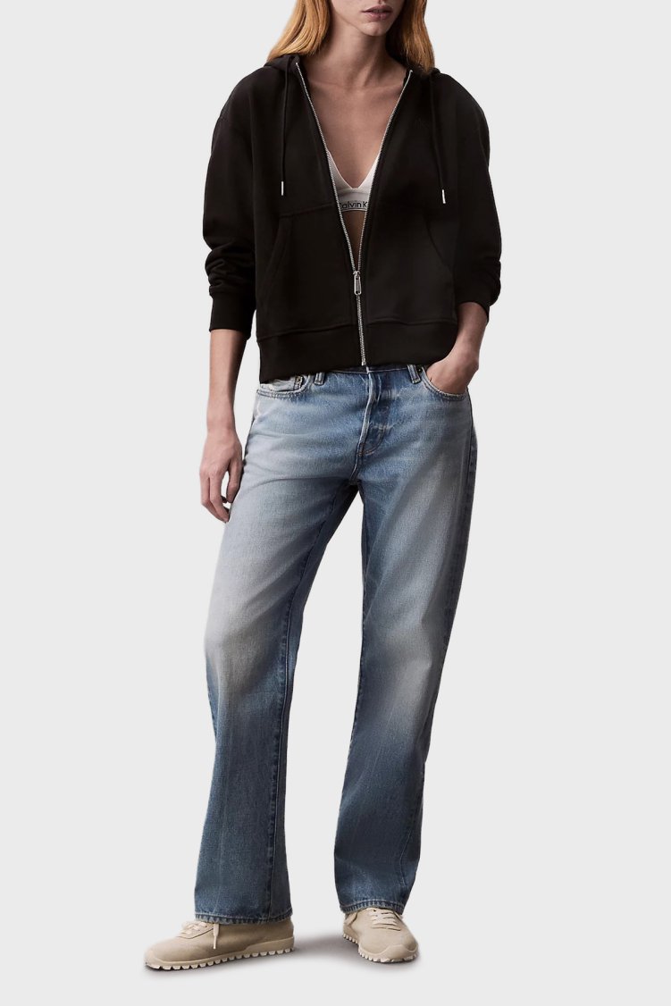 Calvin Klein Pamuklu Regular Fİt Kapüşonlu Fermuarlı LV047B237GUB1 Bayan Sweat LV047B237G UB1 SİYAH - Calvin Klein (1)