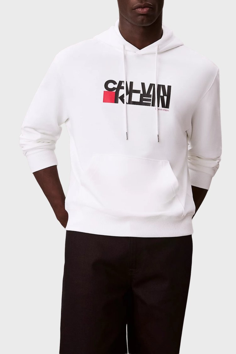 Calvin Klein Pamuklu Regular Fit Kapüşonlu Logolu LV04RD258GYAF Erkek Sweat LV04RD258G YAF BEYAZ - Calvin Klein