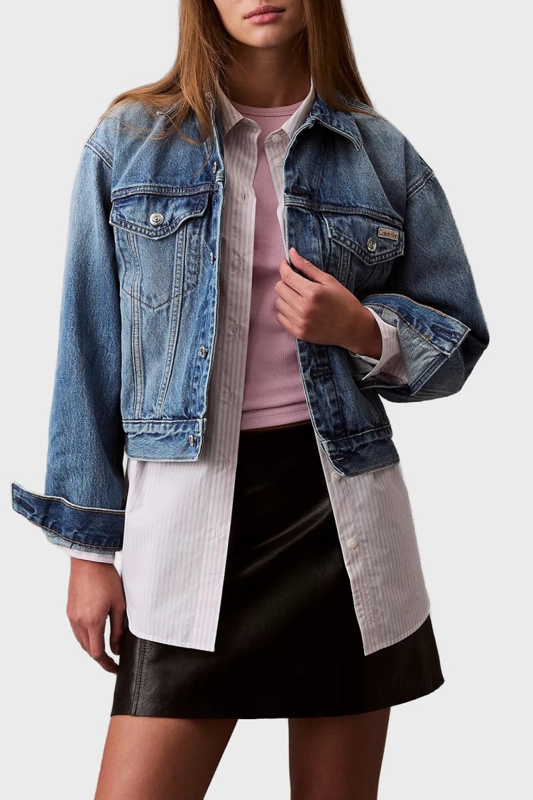 Calvin Klein Pamuklu Regular Fit Kısa LV047B075GUQY Kadın Kot Ceket LV047B075G UQY MAVİ - Calvin Klein