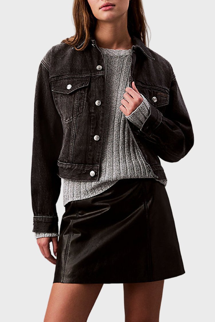 Calvin Klein Pamuklu Regular Fit Kısa LV047B741GRDD Kadın Kot Ceket LV047B741G RDD SİYAH - Calvin Klein