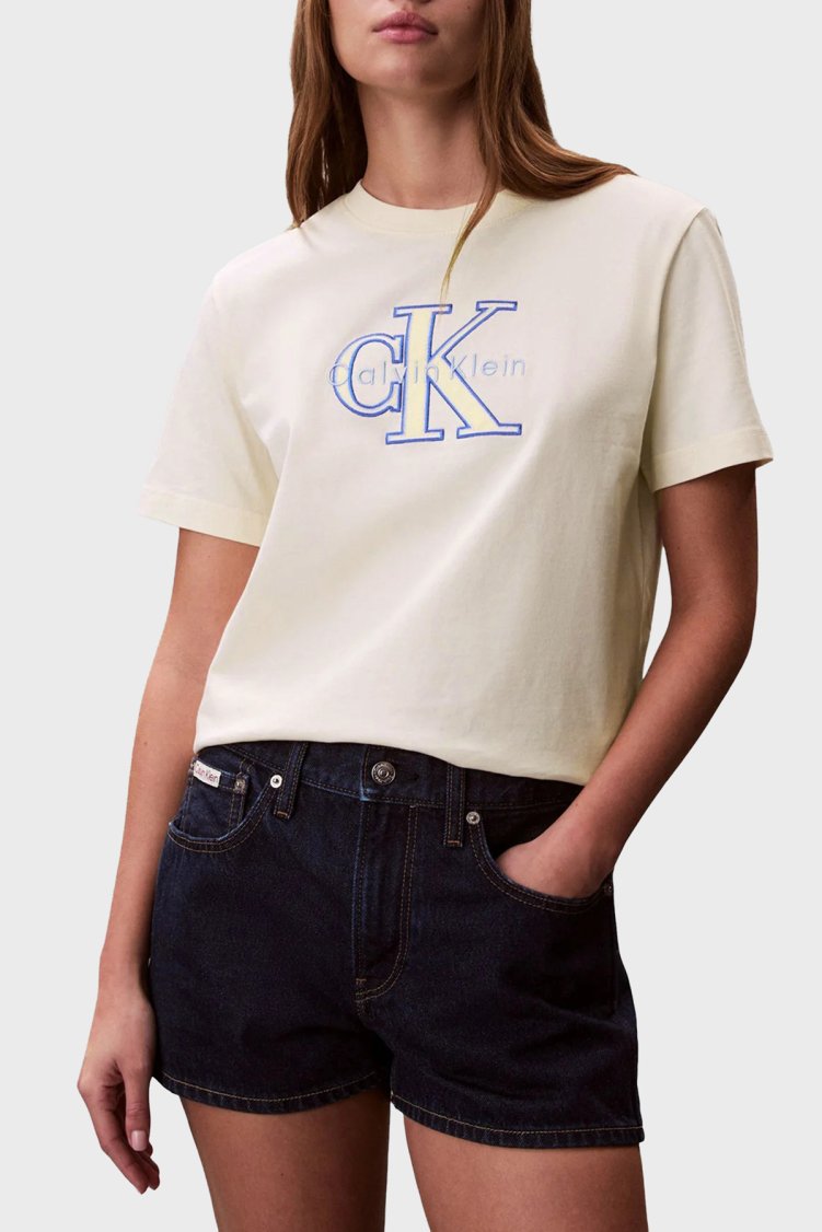 Calvin Klein Pamuklu Regular Fit Logolu Bisiklet Yaka LV047F829GF7J Kadın T Shirt LV047F829G F7J BEYAZ - Calvin Klein