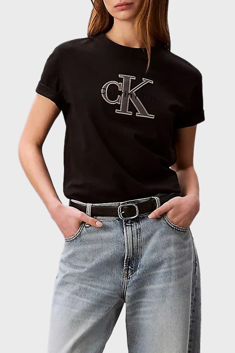 Calvin Klein Pamuklu Regular Fit Logolu Bisiklet Yaka LV047F829GUB1 Kadın T Shirt LV047F829G UB1 SİYAH - Calvin Klein
