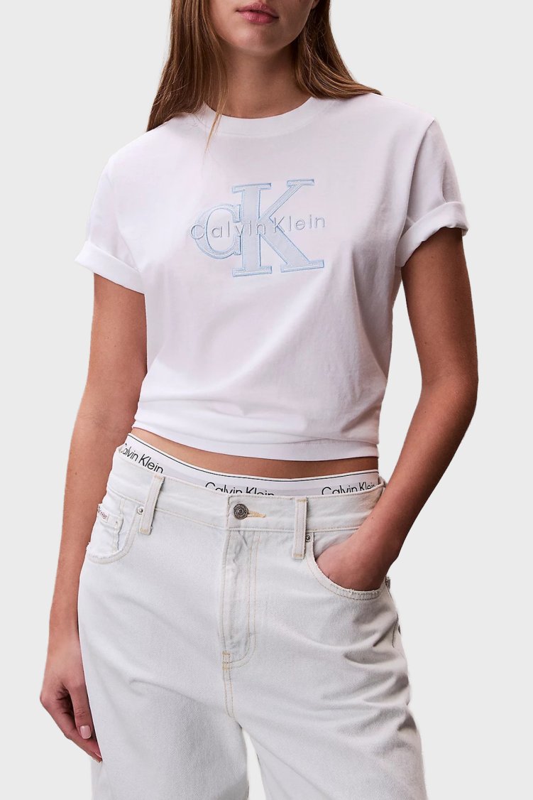 Calvin Klein Pamuklu Regular Fit Logolu Bisiklet Yaka LV047F829GYAF Kadın T Shirt LV047F829G YAF BEYAZ - Calvin Klein