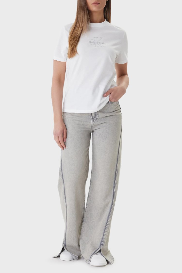 Calvin Klein Pamuklu Regular Fit Logolu Bisiklet Yaka LV047F831GYAF Bayan T Shirt LV047F831G YAF BEYAZ - Calvin Klein (1)