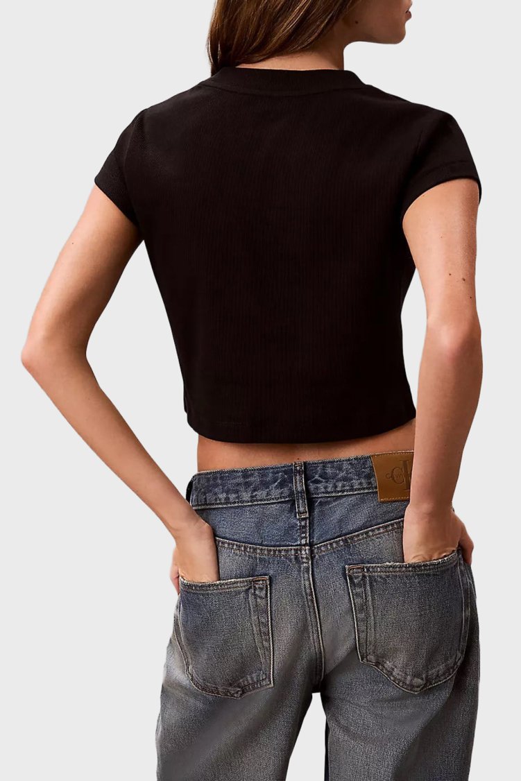 Calvin Klein Pamuklu Regular Fit Logolu Bisiklet Yaka LV047G828GUB1 Kadın T Shirt LV047G828G UB1 SİYAH - Calvin Klein (1)